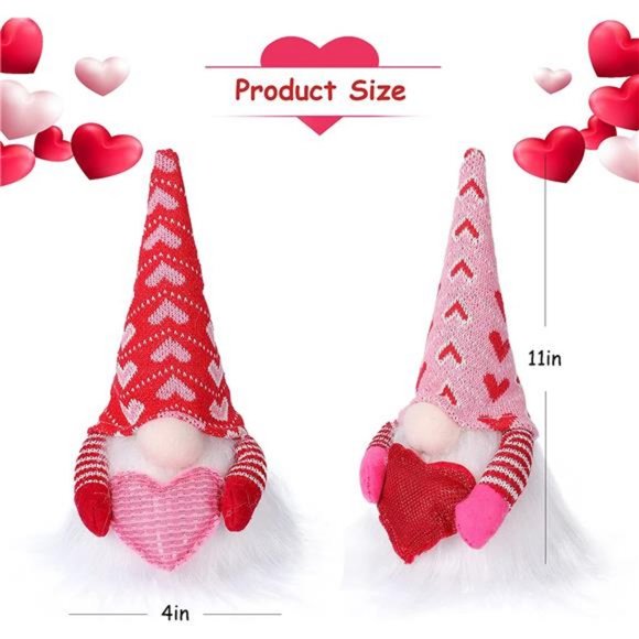 2 Pcs Valentine Gnomes with Lights, Handmade Swedish Tomtes Elf Valentine's Day - Picture 5 of 7